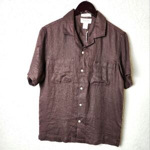 Panama Jack Linen Button Down Short Sleeve Top European Flax Brown Size S